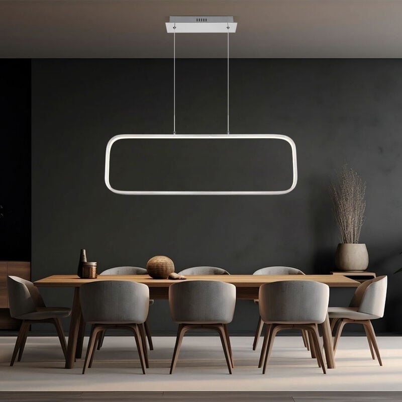 Pendellampe modern Schlafzimmerleuchte silber Hängeleuchte opal, led Rahmen Rechteck, Metall matt, led 24W 1400lm 3000K ...