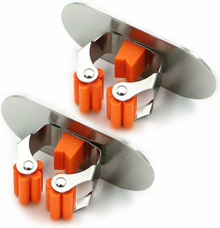 Aufbewahrungsgestell für Mopp und Besen, selbstklebend, aus gebürstetem Edelstahl 304