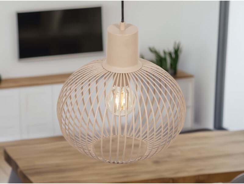 LED Pendelleuchte mit Gitter Lampenschirm Beige, Ø 33cm
