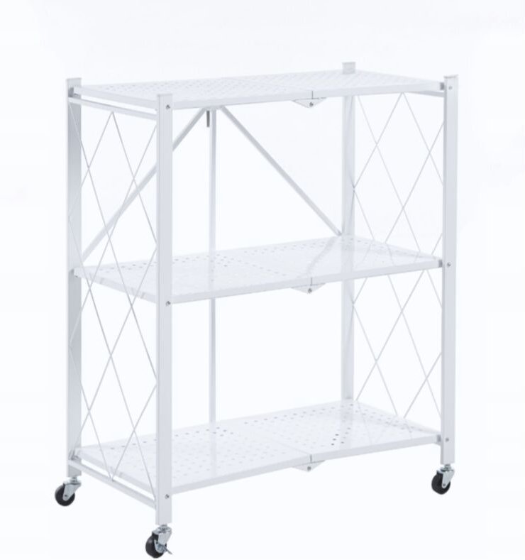Weißes, mobiles Küchenregal, faltbar, Metall, 3 Ablagen an Haken, FURNITEX