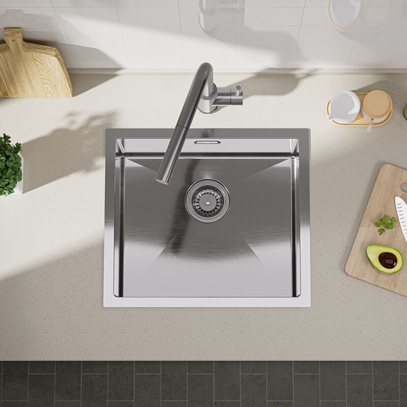 Küchenspüle Spülen mit 1 Becken Edelstahl Spüle Einbauspüle Einzelbecken 50 x 44 cm, Quadrat - Cecipa