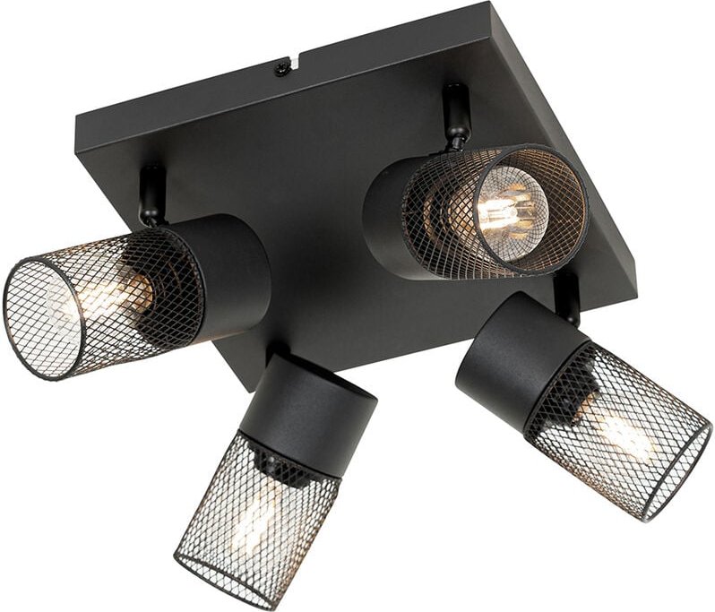 Industrieller Deckenstrahler schwarz 4-flammig verstellbar - Jim