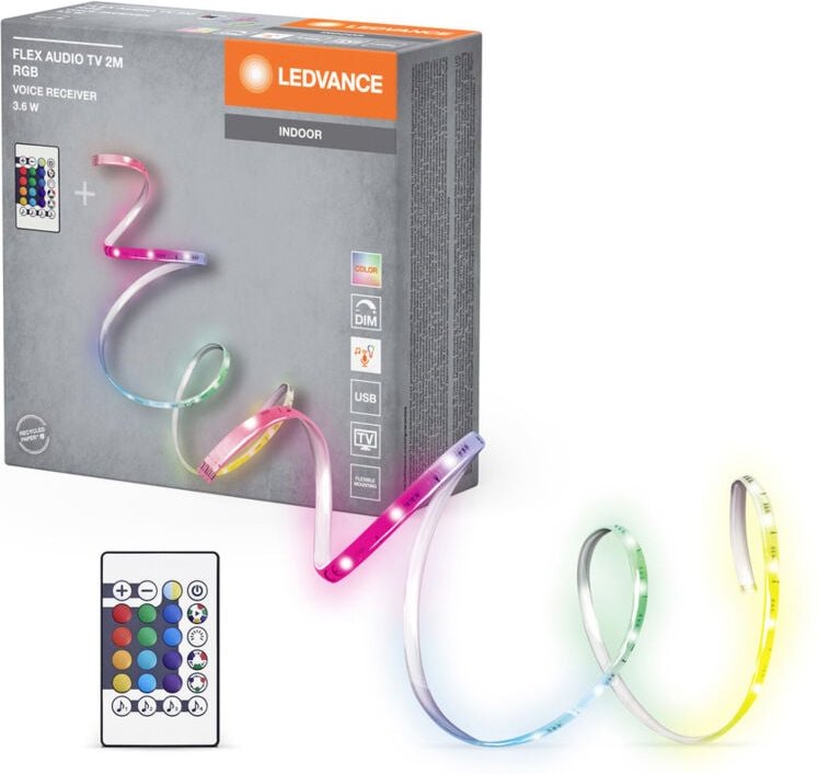 Ledvance - flex audio tv 2M LED-Streifen vr, weiß, 3,5W, 55lm, integrierter Sound-Receiver, RGB-Farbsensor, Fernbedienun...