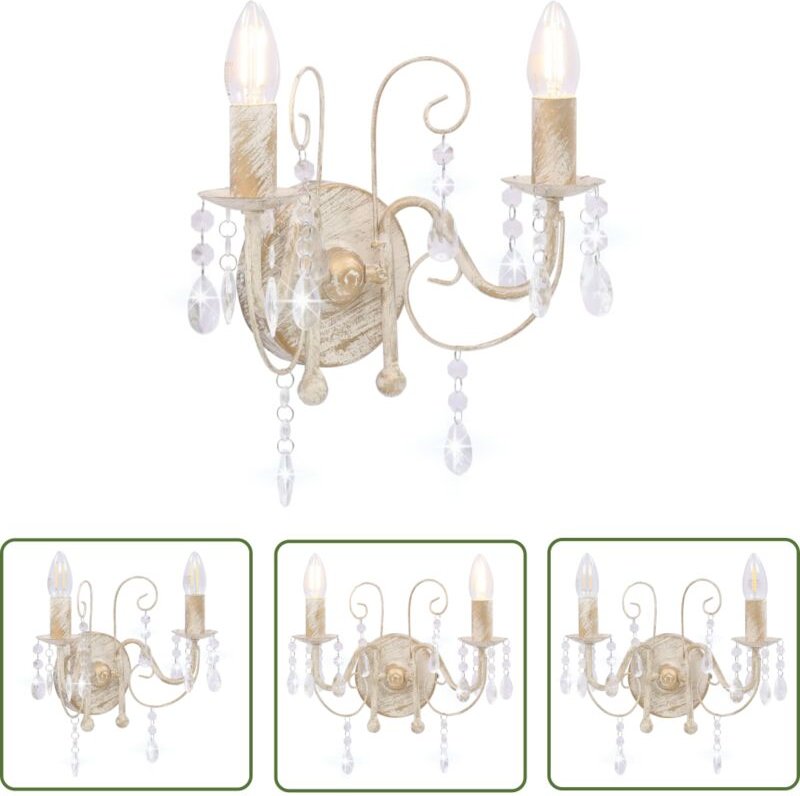 Wandleuchte mit Perlen Antik Weiß 2 × E14-Fassungen Vidaxl