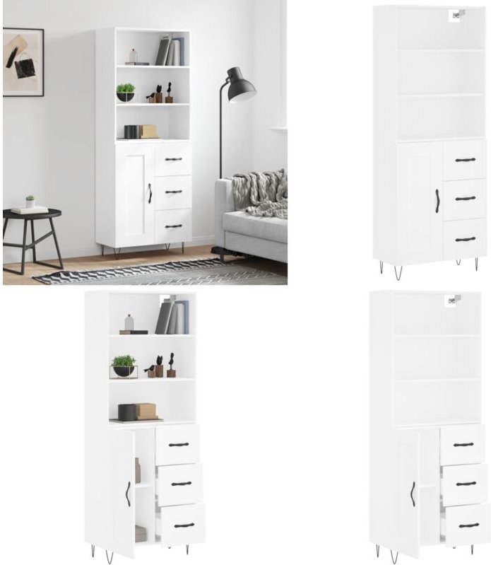 Highboard Weiß 69,5x34x180 cm Holzwerkstoff - Holzwerkstoff - Schrank