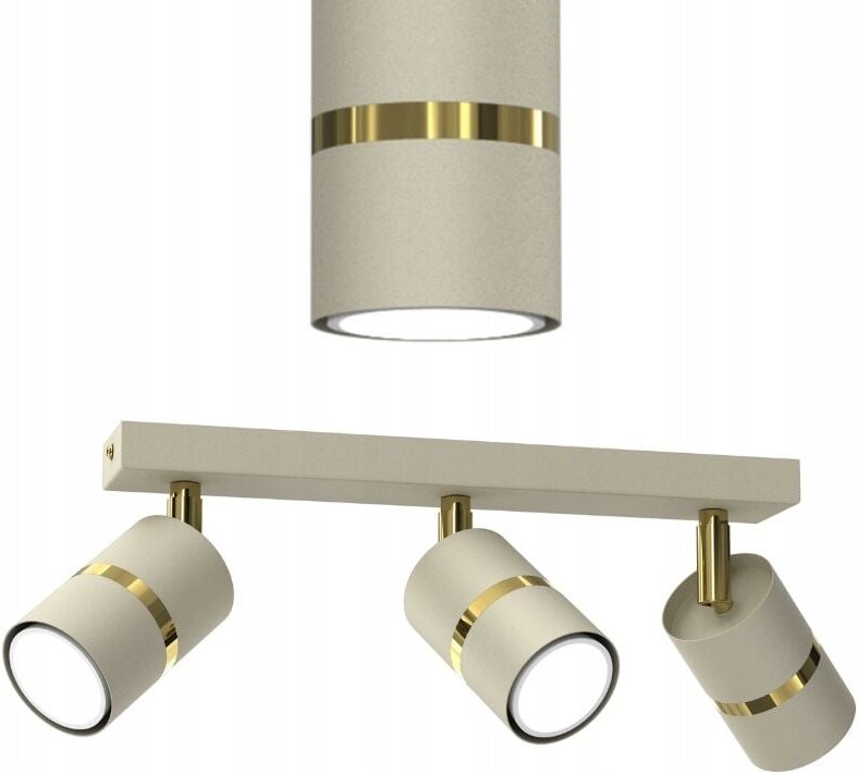 Frei. Deckenleuchte mit verstellbaren Ewilight-Spots, 3x GU10, Beige und Gold