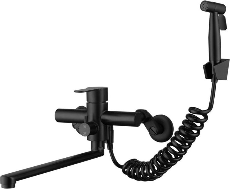 Küchenarmatur zur Wandmontage, Mischbatterie, Küchenspüle, Wasserhahn mit Sprühpistole und 2 Düsen, 360° schwenkbar, Sch...