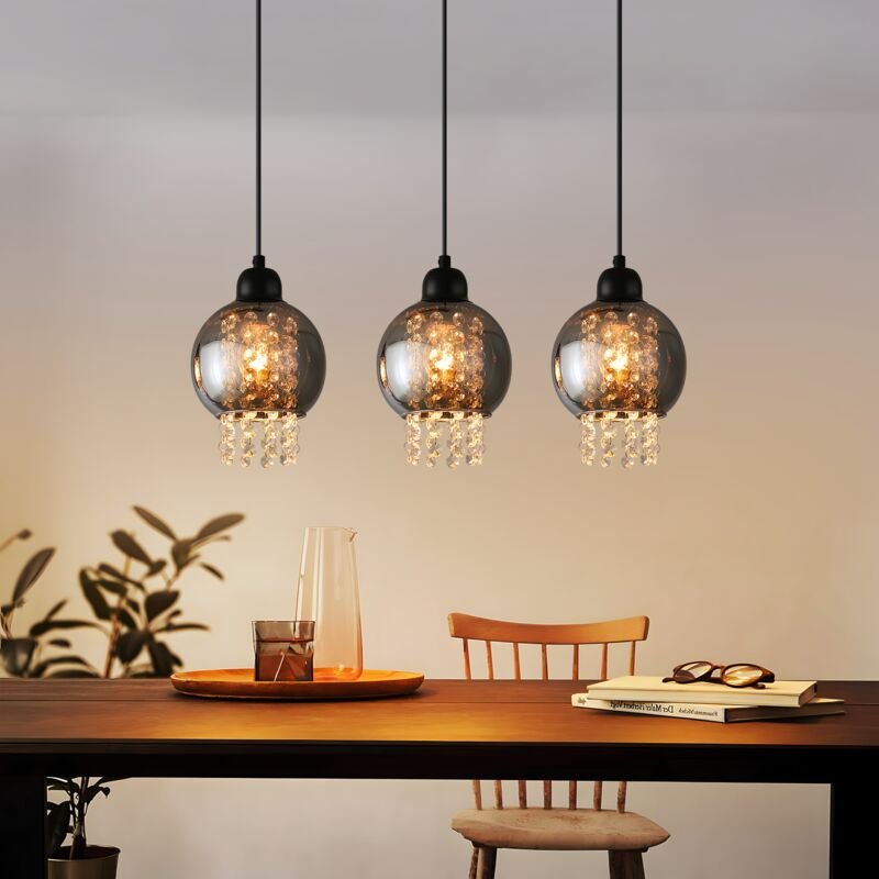 Thumbnail - Gbly - Pendelleuchte Esstisch Esszimmerlampe Hängend - Hängelampe Wohnzimmer Glas Esstischlampe Schwarz Schlafzimmer 3 F...