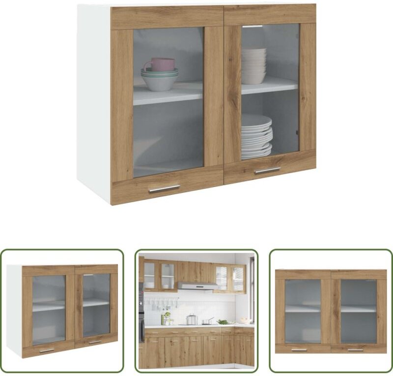 vidaXL Wandmontage - Hängeglasschrank Lyon Artisan-Eiche 80x31x60 cm Holzwerkstoff