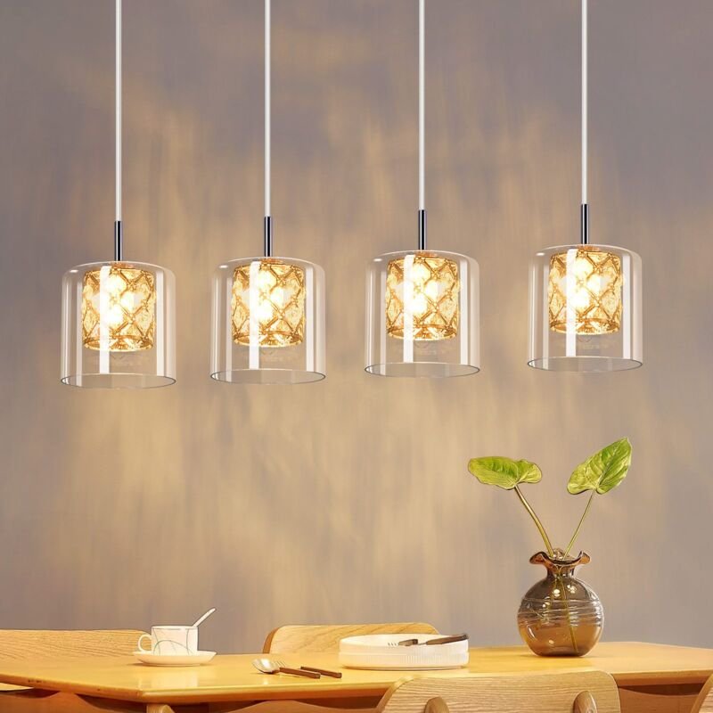 Thumbnail - Gbly - Pendelleuchte Esstisch Esstischlampe Glas - 4 Flammig Modern Hängeleuchte G9 Lang Esszimmerlampe 120CM Höhenverst...