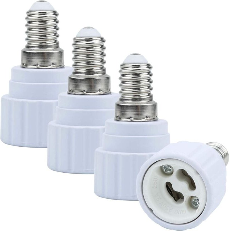 4X Lampensockel-Adapter E14 auf GU10 in Weiß – Set mit 4 Umformatierungskonvertern für LED-Leuchtmittel