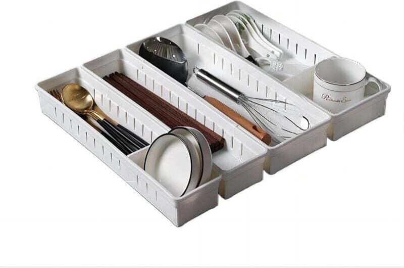 Kostenloser Küchenschubladen-Organizer, 2 große + 2 kleine – Multifunktionales Aufbewahrungsregal, ideal für Küchenutens...