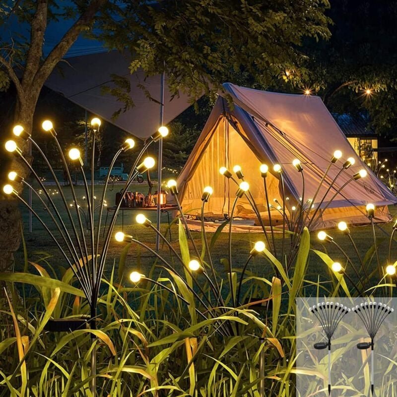 Solar-Glühwürmchen-Lichter für draußen, 2 Stück, 10 LEDs, Solar-Gartenleuchten für draußen, IP65, wasserdicht, für Balko...