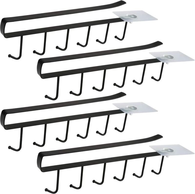 BEBUSINGOTO Schwarz 4er Set Schrankeinsatz Tassenhalter Becherhalter für 6 Tassen Aufbewahrungshaken für Tassen Aufbewah...