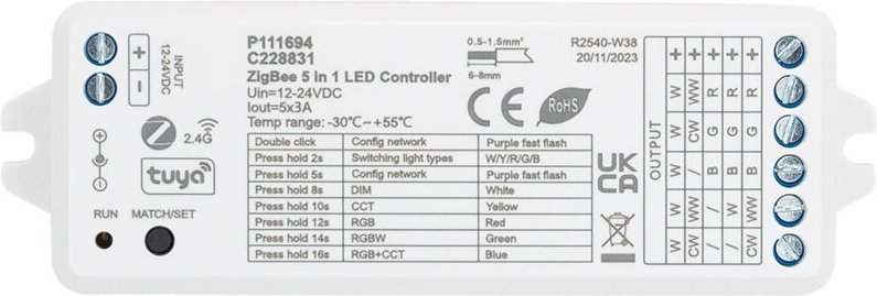 Thumbnail - LED Controller Dimmer Tuya ZigBee 5 in 1 für Streifen Einfarbig/CCT/RGB/RGBW/RGBWW 12/24V DC Monocolor / CCT / RGB / RGB...