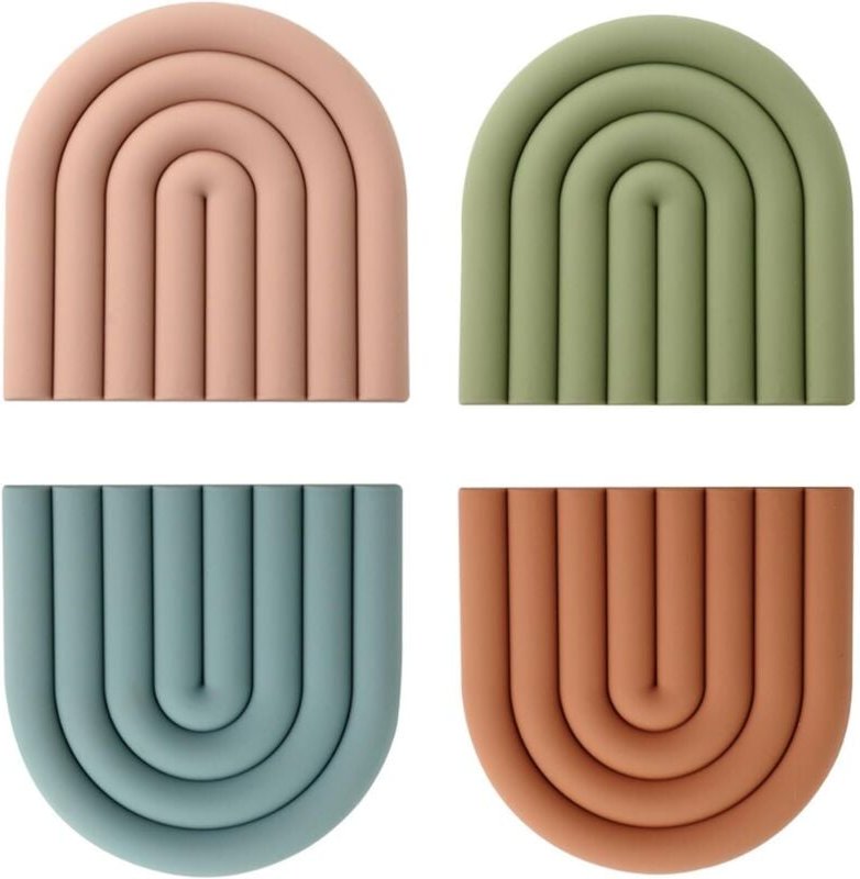 Silikon-Ofenhandschuhe, Untersetzer, farbenfrohe Topfschoner, hitzebeständig, rutschfest, für Töpfe, Tassen, Schüsseln u...