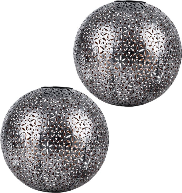 Solarlampe Steckleuchte Kugel Garten Terrassen Erdspieß orientalisch, Metall silber grau, Akku, 1x led warmweiß, DxH 27x...