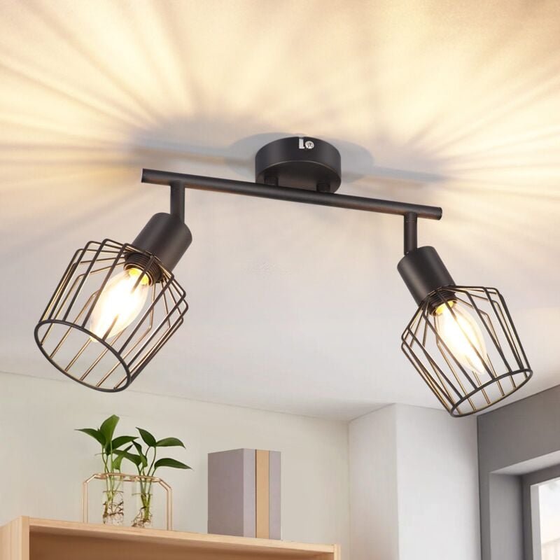 Deckenspots Schwarz Deckenstrahler 2 Flammig Gbly Deckenleuchte led Schwarz E14 Schwenkbar 350° lampen Vintage für Flur ...