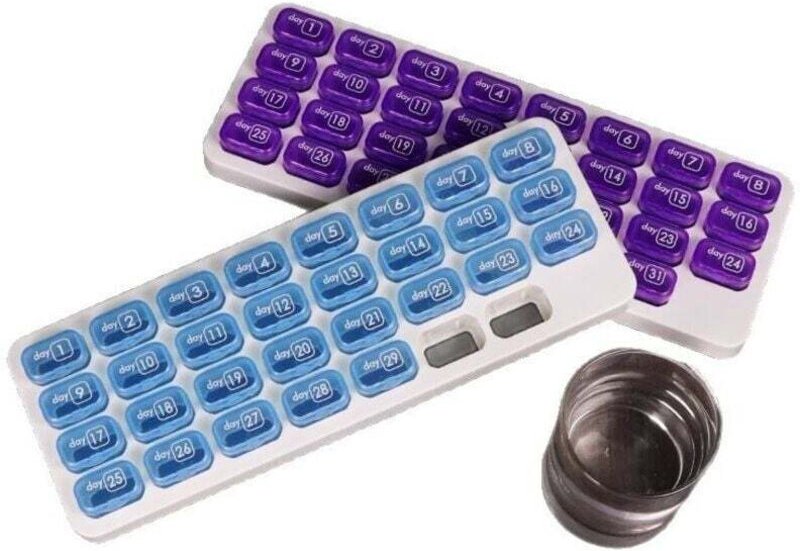 Pilulier, lot de 2, grand format, approvisionnement pour 31 jours, sans BPA, en plastique, enregistrement de la dose quo...