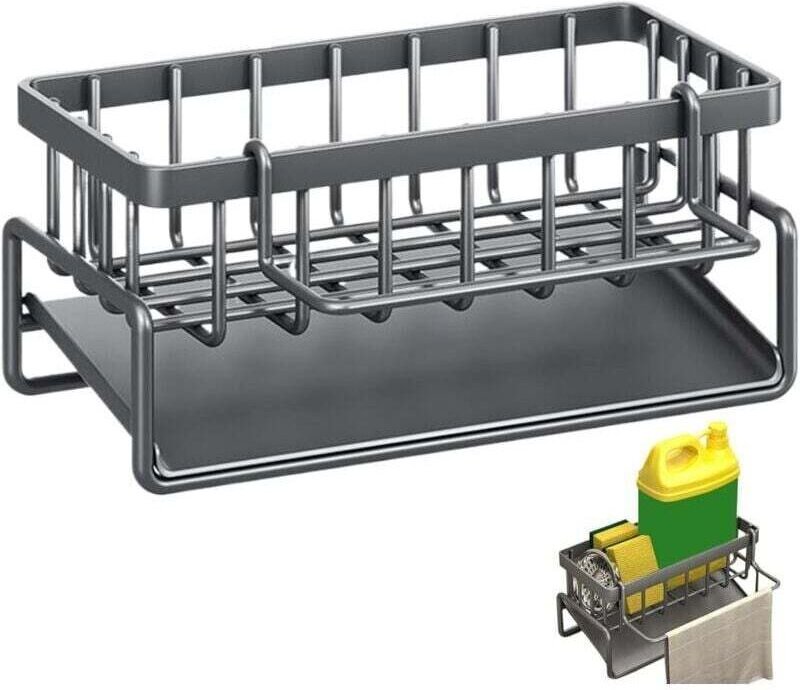 Küchenspülen-Organizer aus Edelstahl, Schwammhalter, Aufbewahrung für Küchenschwämme, Küchenzubehör mit Ablage