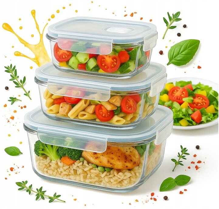 3er-Set rechteckiger Behälter für die Mittagspause im Büro