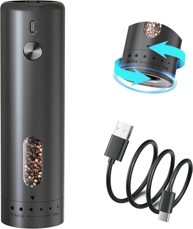 Elektrische Salz- und Pfeffermühle, große elektrische Pfeffermühle mit 110 ml Fassungsvermögen, 5-stufige externe Mahlgr...