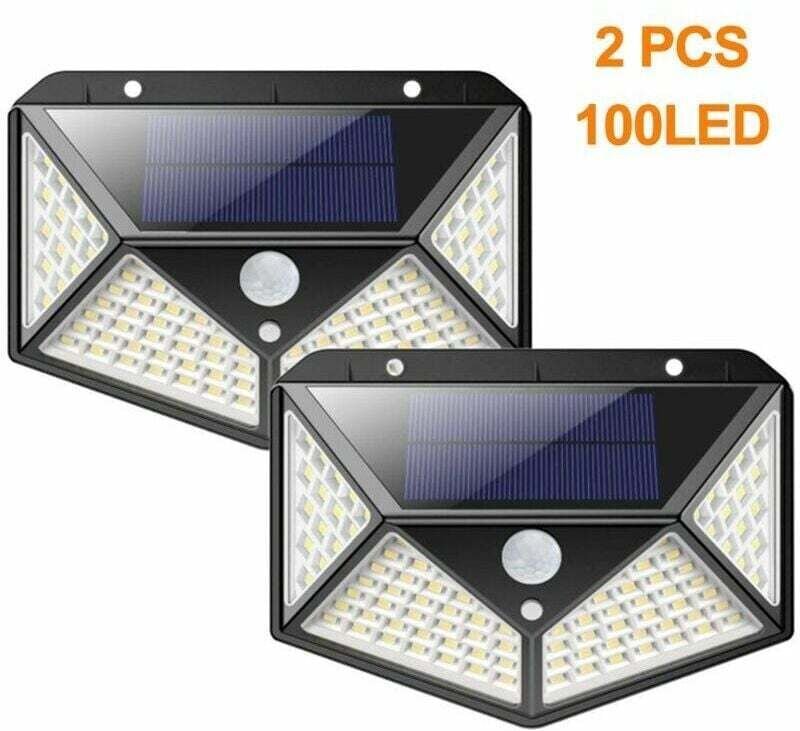 100 LED Solarleuchte für den Außenbereich mit 270° Bewegungsmelder – Solar-Sicherheits-Wandleuchte (2er-Pack) in Schwarz