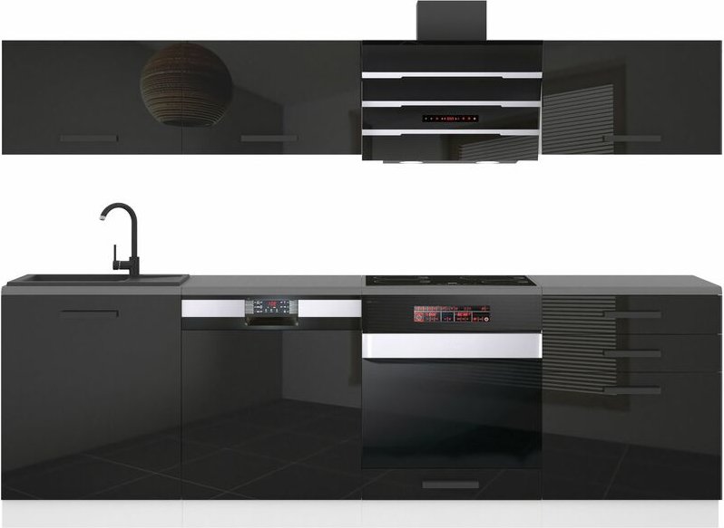 Küchenzeile Küchenblock Linda - Küchenmöbel 240 cm Einbauküche Vollausstattung ohne Elektrogeräten mit Hängeschränke und...