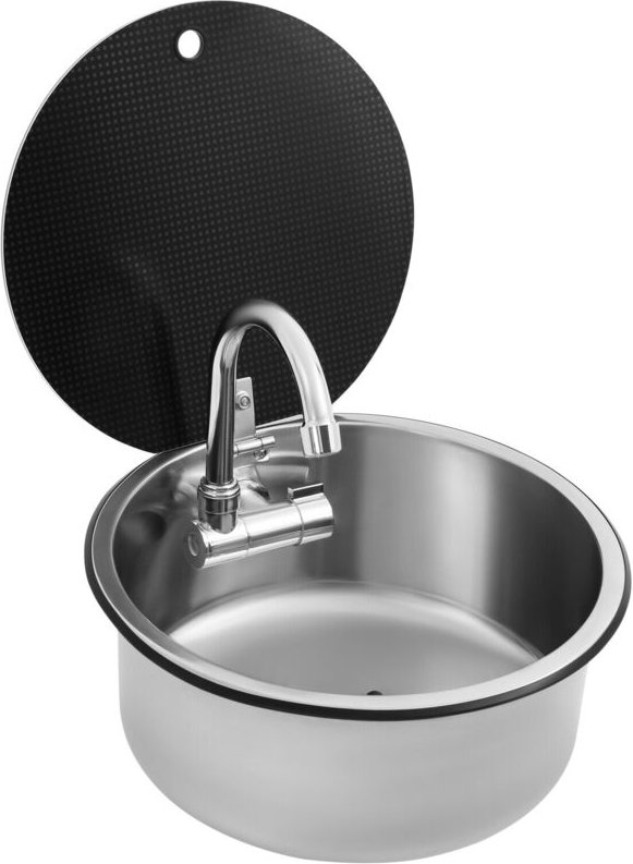 Küchenspüle für Wohnmobile mit klappbarem Auslauf Küchenspüle für Wohnmobile aus Edelstahl mit einem runden Becken 340 x...