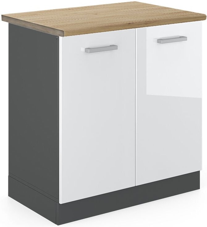 Vicco - Spülenunterschrank R-Line, Weiß Hochglanz, 80 cm , ap Eiche