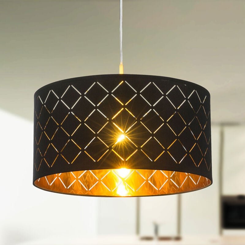 Thumbnail - Globo Lighting - led Pendellampe Hängelampe schwarz Esstisch modern Wohnzimmerleuchte, Textil Schirm rund, Metall gold, ...