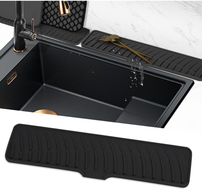 Schwarze Silikon-Wasserhahnmatte 42 cm, Abtropfmatte, Küche/Badezimmer.