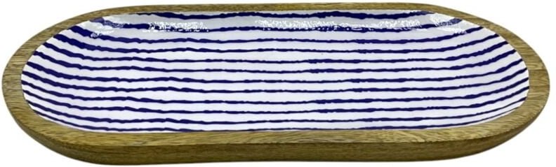 Kleines gestreiftes Holztablett für die Küche, nautische und maritime Dekoration, ideal zum Servieren und Organisieren