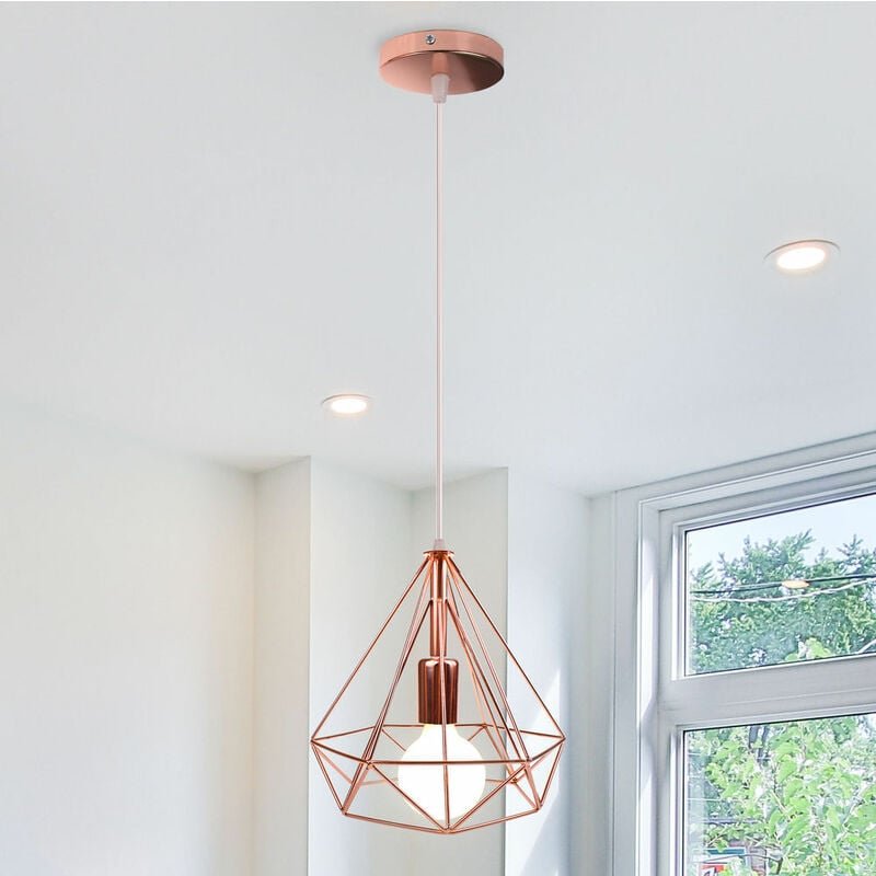 Pendelleuchte Ø25cm Diamant Form Hängelampe, Industri Stil Kronleuchter mit Metall Käfig E27 Fassung für Wohnzimmer Schl...