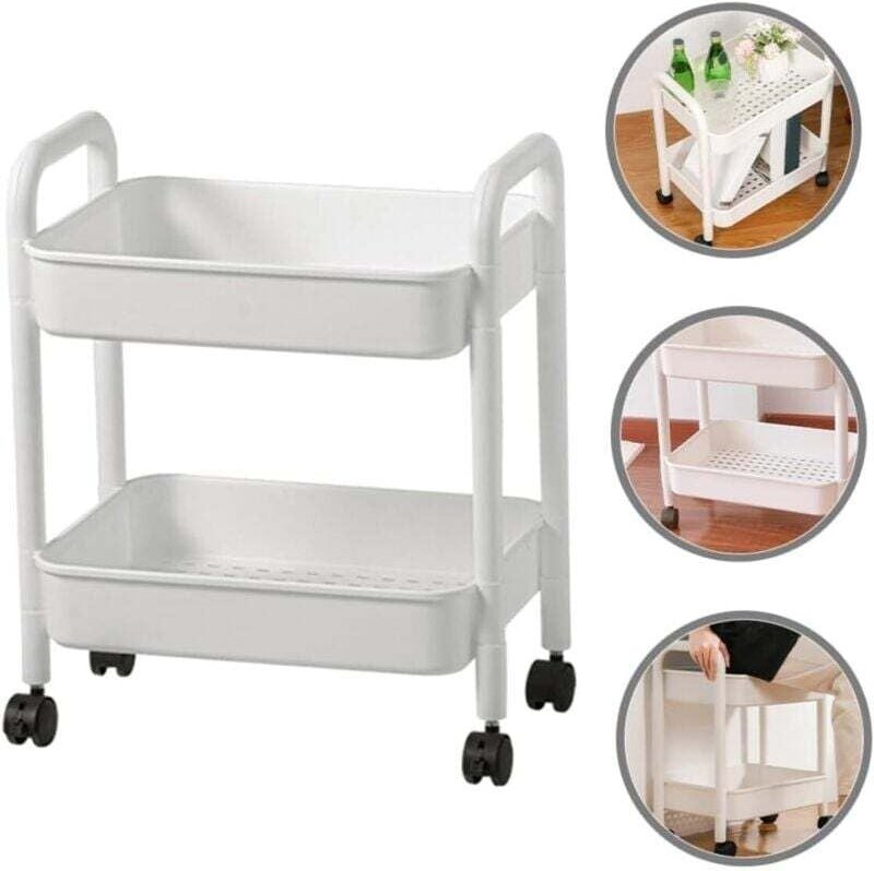 DIY-Aufbewahrungswagen, 2-stöckiger Rollwagen mit Rollen, Badezimmerregal, Büroablage, Rollständer
