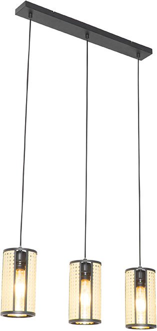 Orientalische Hängelampe schwarz mit Rattan 3-flammig länglich - Akira