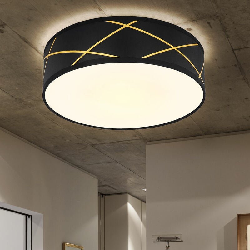 Deckenleuchte rund Stoff schwarz Stoffdeckenleuchte matt Deckenlampe Schlafzimmer, mit Textilschirm in goldfarben, DxH 4...