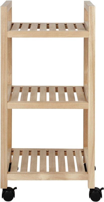 WENKO Rollregal 3 Etagen Acina, Maße: 35 x 72 x 31 cm, Braun, Holz natur, Polypropylen schwarz