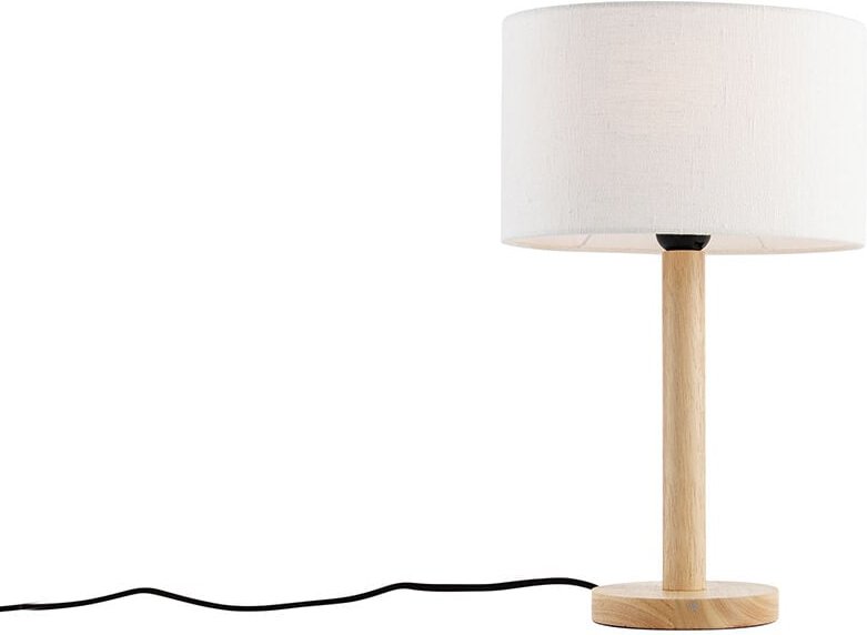 Tischleuchte Holz mit ovalem Leinenschirm weiß 25cm - Mels