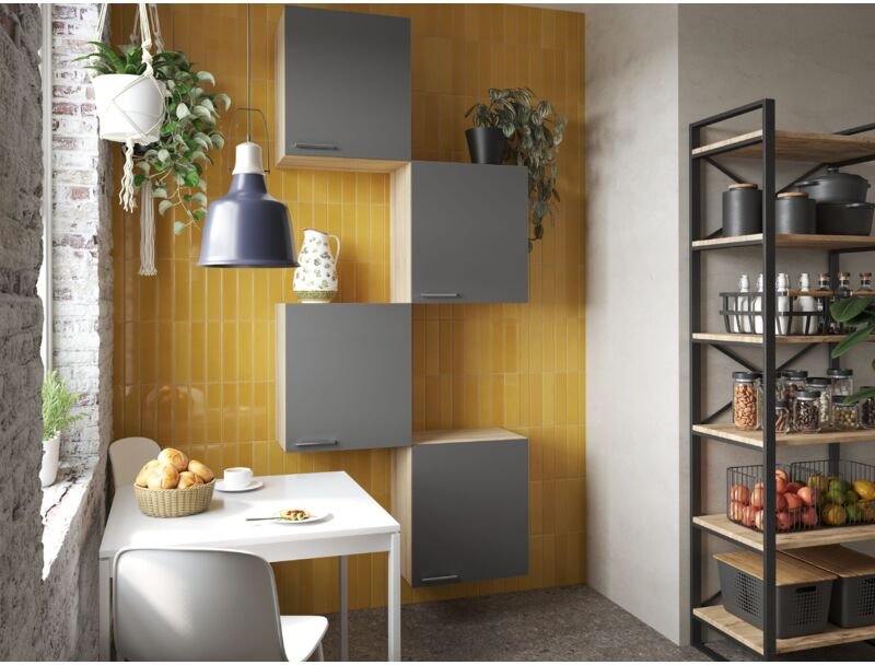 Oberschrank Hängeschrank Küche 4 Stück 50 cm Eiche Sägerau Grau Merle Respekta