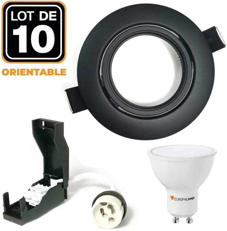 Europalamp - 10 Schwenkbare EinbauEinbaustrahlers Mattschwarz GU10 led 7W eqv. 56W Warmweiß 3000K
