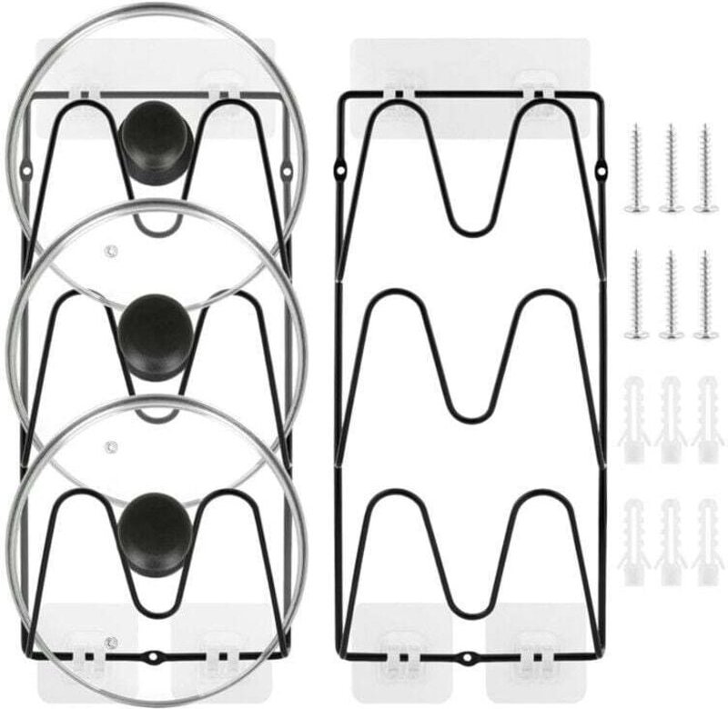 2 supporti per coperchi di pentole a 6 livelli, senza foratura, adesivi, resistenti alla ruggine, per coperchi di pentol...