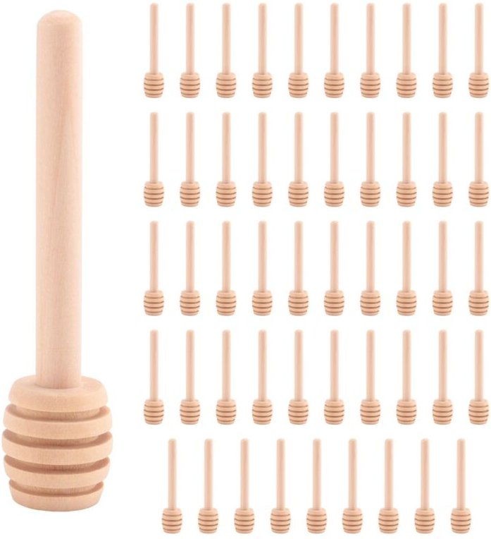 Tlily - 50er-Pack Mini-3--Holzhonig-Loeffelstoecke, Einzeln verpackt, Server fuer Honigglas- Nieselhonig, Hochzeitsfest