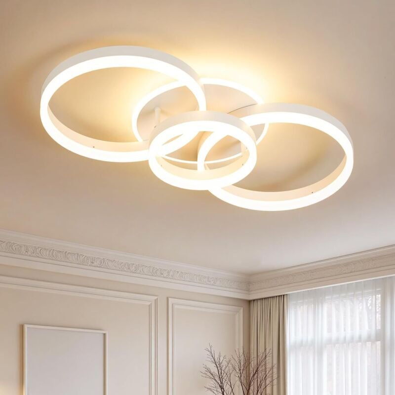 Amdelne Deckenleuchte Dimmbar mit Fernbedienung 65cm 50W Moderne 3 Ring-Design LED Deckenlampe für Wohnzimmer Schlafzimm...