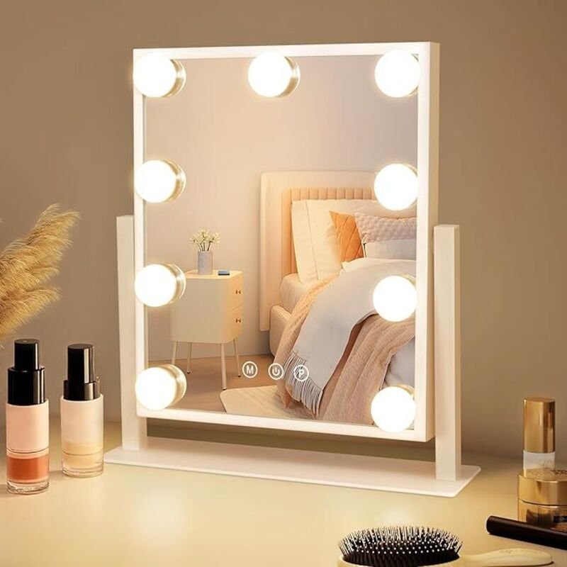 Gbly Schminkspiegel mit Beleuchtung Hollywood Spiegel - Vanity Mirror mit 9 led Klein Kosmetikspiegel mit Licht 360° Dre...