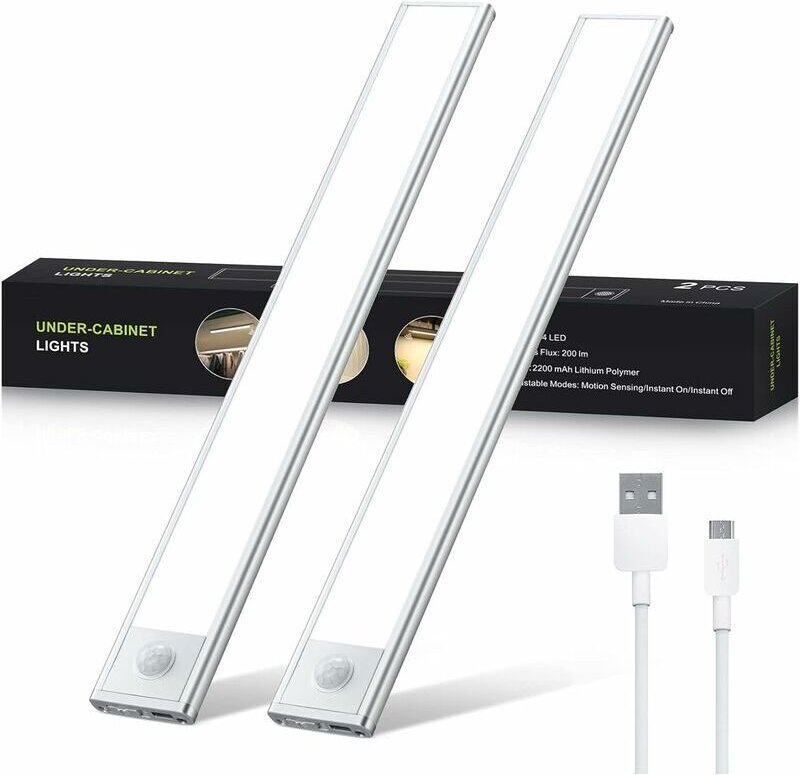 LED-Unterschrankleuchte, 30 cm, wiederaufladbarer LED-Streifen, Küchenbeleuchtung mit Bewegungsmelder, Schrankbeleuchtun...