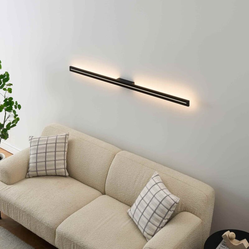 Schwarze lange rechteckige LED-Wandleuchte indirekt 120 cm IP54 - Noméris