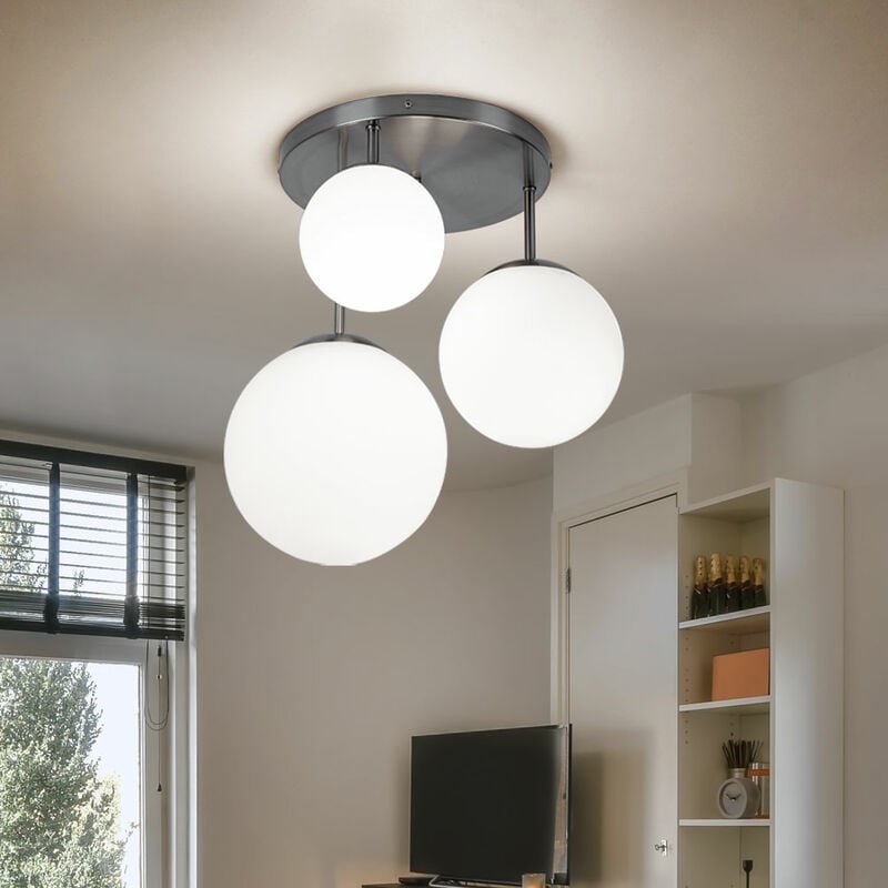 Deckenlampe Wohnzimmerleuchte Kugel Deckenleuchte Glas satiniert, unterschiedliche große Lampenschirme, 3x E27, DxH 46,5...