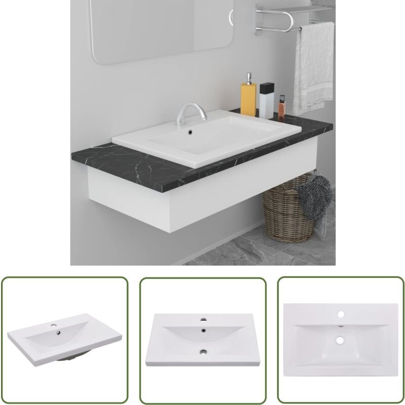 The Living Store - Einbauwaschbecken 61x39,5x18,5 cm Keramik Weiß - Einbaubecken - Keramikwaschbecken - Weißes Waschbeck...