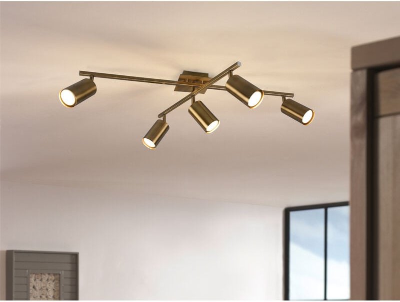 Led Deckenstrahler Altmessing 5-flammig dimmbar, Breite 77,4cm